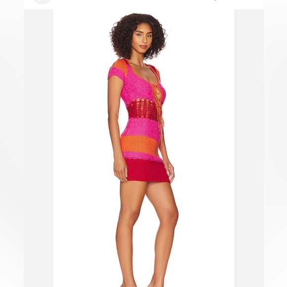 Danielle Guizio Red and Pink Knit Dress